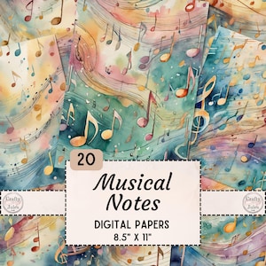 Pastell Musiknoten Digital Paper Pack - druckbare Papiere für Scrapbooks, Junk Journals und andere Paper Crafting