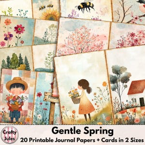 Spring Digital Junk Journal Papers – 20 Printable Pages, and Bonus Spring Cards for Scrapbooks, Card-Making, Collages, Instant Download