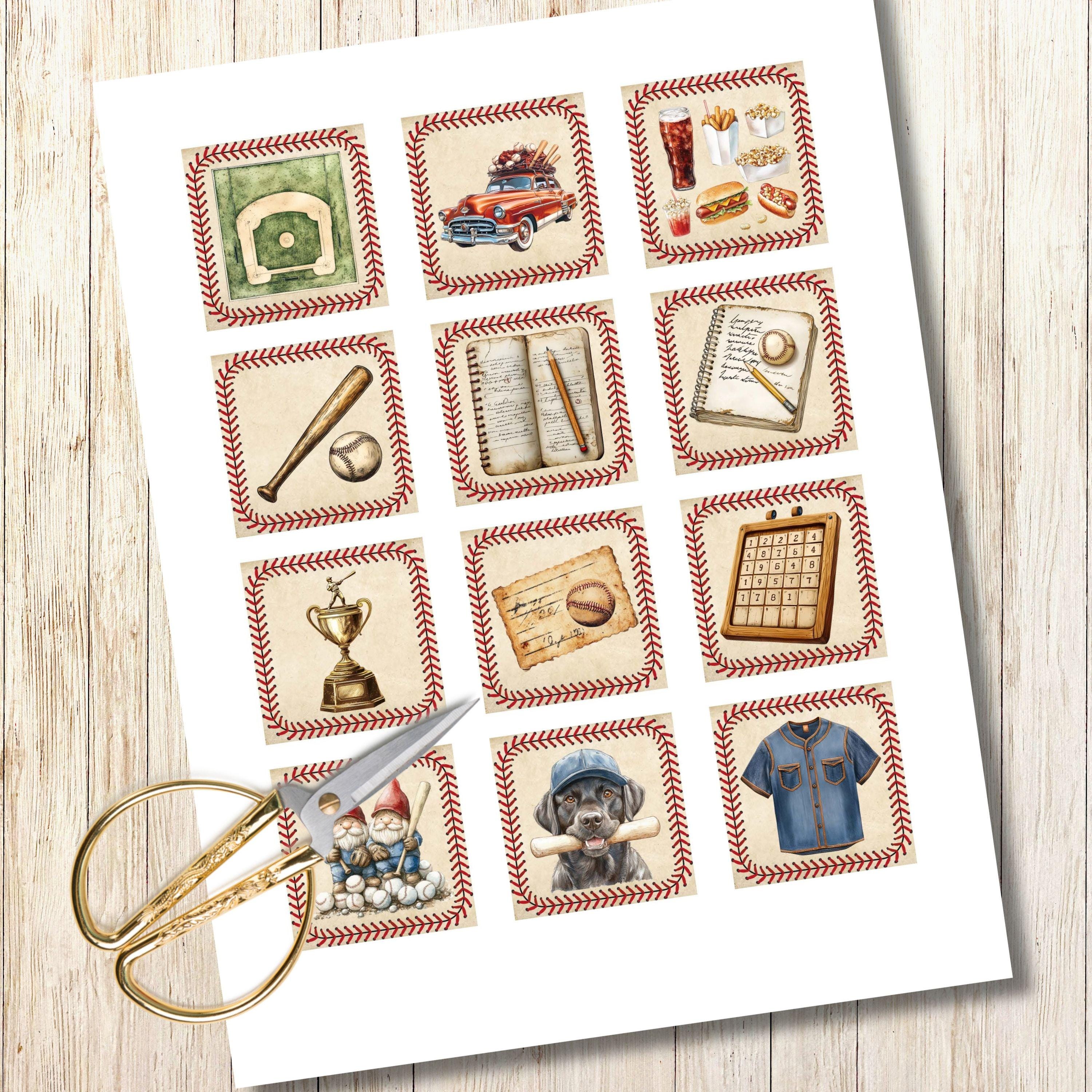 Baseball Ephemera, Printable Squares, Sport Extras for Junk Journals ...