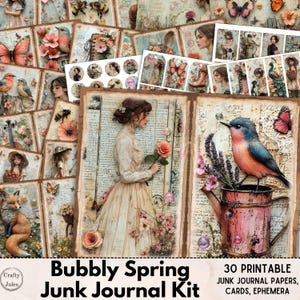 Kit de diario digital de primavera: 30 páginas imprimibles, artículos completos, páginas de diario, material efímero, álbumes de recortes, técnica mixta, tamaño A4 y carta
