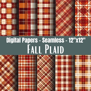 Autumn Plaid Digital Paper Set, Fall Gingham Patterns, Orange and Red Tartan Sheets