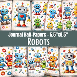 Roboter Junk Journal Seiten, druckbare Roboter-Briefpapier, Kinder Papier
