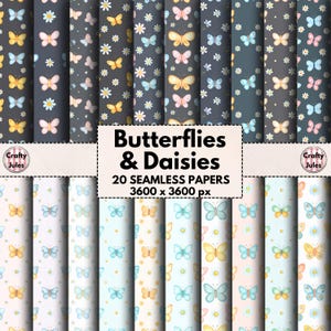 Motifs transparents de papillons et de marguerites, 20 papiers imprimables, usage commercial, crème, gris foncé, albums de coupures, collages, journaux intimes, cartes