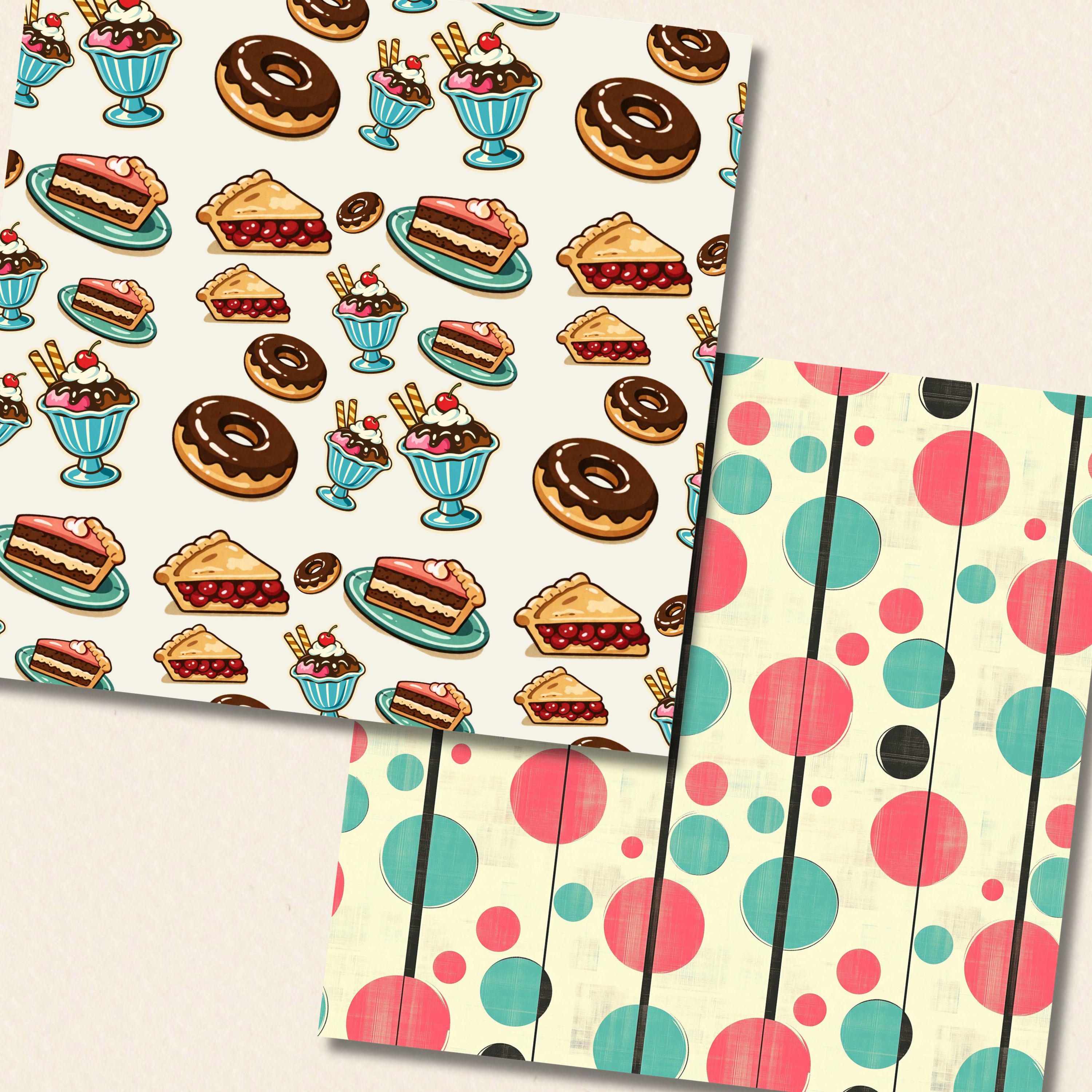 50s Retro American Diner Digital Paper Pack, Seamless Mid Century Food ...