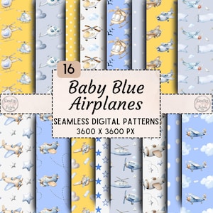 Baby Blue Airplanes digital seamless patterns, printable children's papers, memory scrapbook pages, instant download