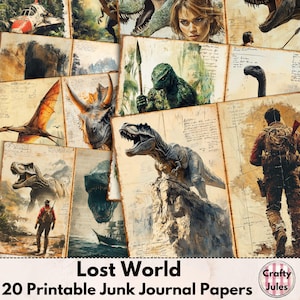 Dinosaurier Lost World Digitales Junk Journal Papiere - 20 Sci-Fi druckbare Seiten für Journals, Scrapbooking, Kartenherstellung, Sofort Download