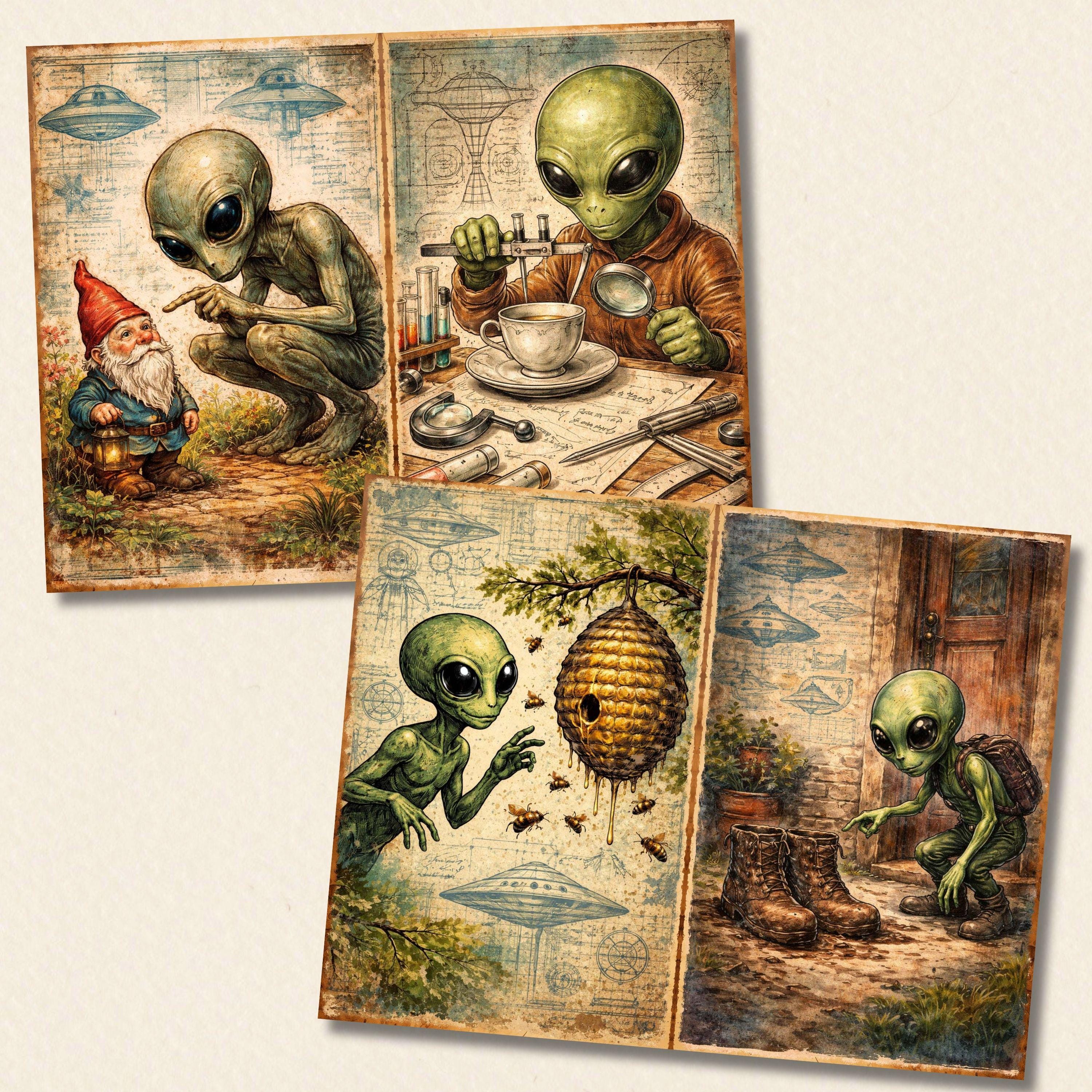 Curious Alien Junk Journal Papers, Extraterrestrial Research Scrapbook ...