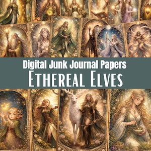 Ethereal Elven Junk Journal Pages, Fantasy Forest Spirit Digital Paper, Elf Art