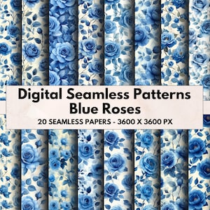 Blue Rose Seamless Patterns: Victorian Floral Scrapbook Paper (Digital Download, 12x12in JPGs, Commercial Use)