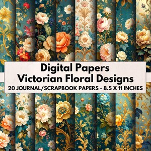 Vintage Floral Scrapbook Paper: Victorian Style Collage Sheets (Digital Download, 20 JPGs 8.5x11 inches)