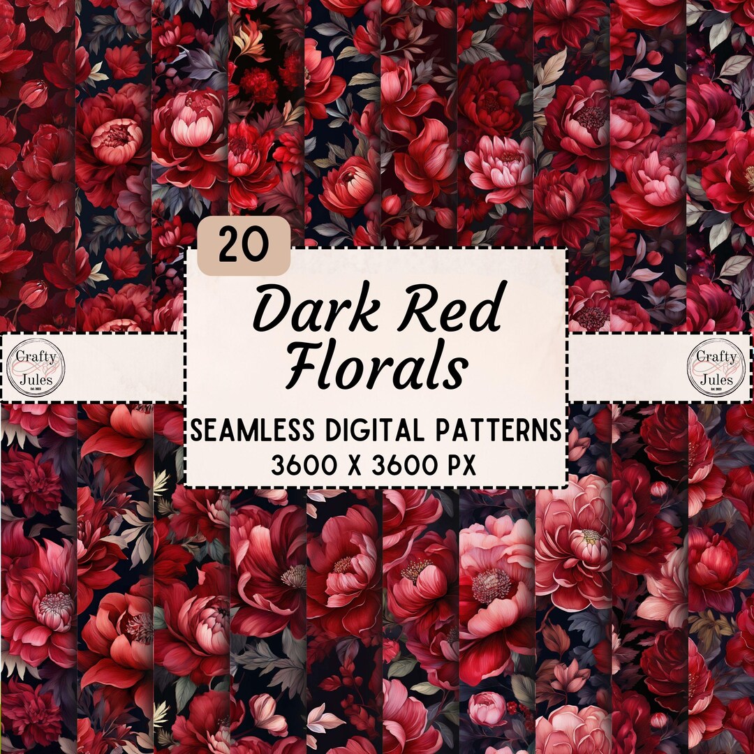 Dark Red Floral Digital Paper Pack, 20 Gothic Seamless Patterns, Moody ...