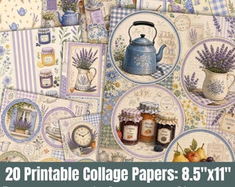 Periwinkle and Lavender Kitchen Collage Junk Journal Papers, Scrapbook Cut Apart Sheets, Digital Download