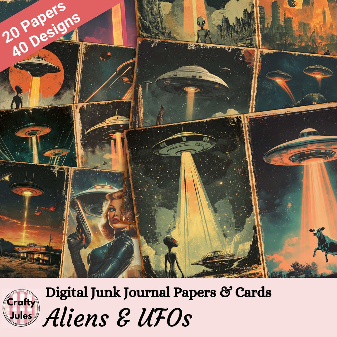 Retro Sci-fi Alien Junk Journal Papers: UFO Scrapbook Pages (digital ...
