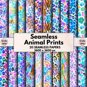 Watercolor Animal Print Papers: Leopard, Zebra, Scrapbook (Digital Download, Commercial Use, 12x12in JPGs)