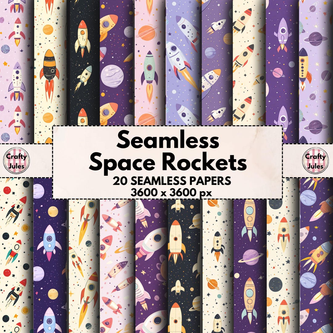 Seamless Space Rocket Patterns, 20 Printable Papers, Commercial Use ...