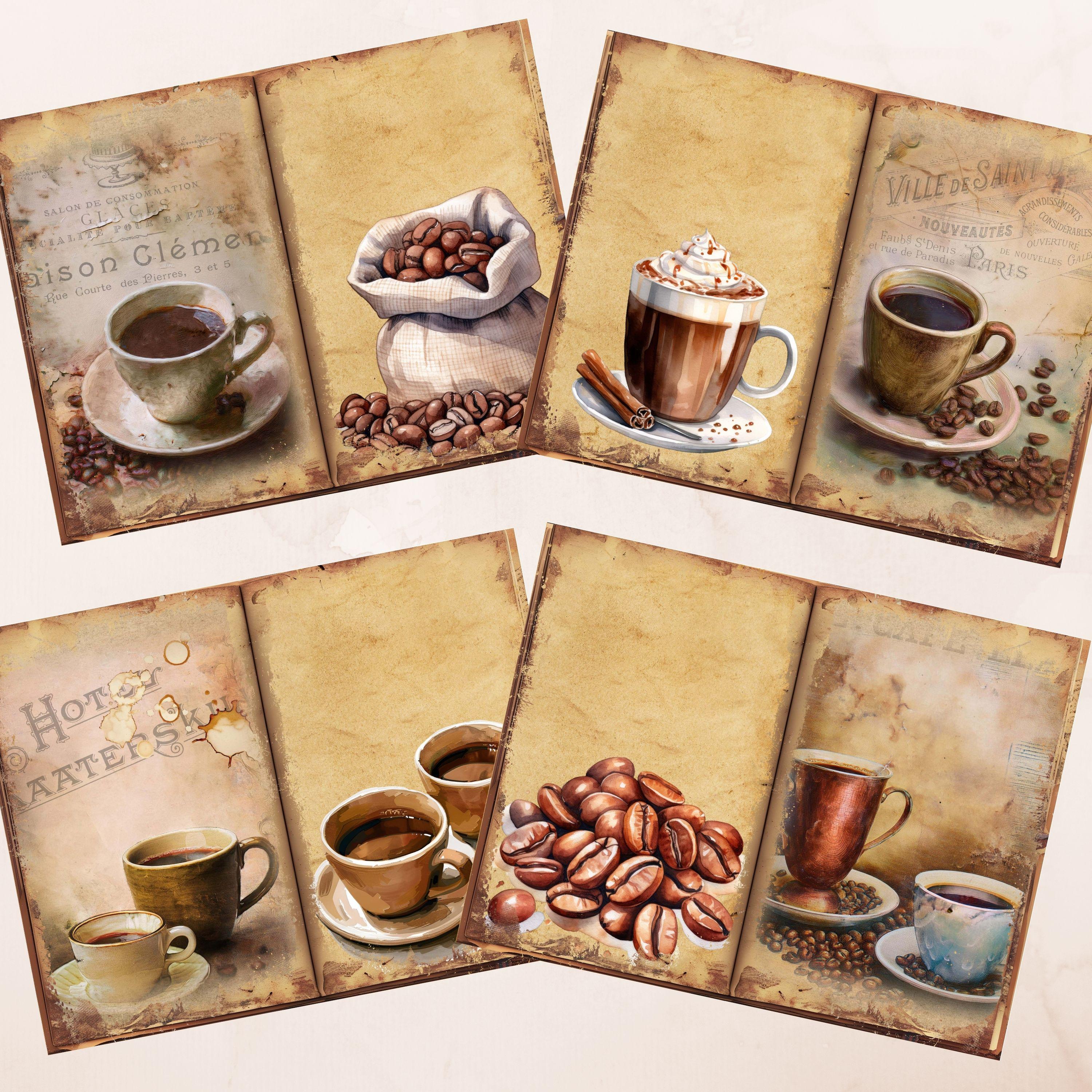 Vintage Coffee Junk Journal Printable Papers 20 Double Page Digital ...