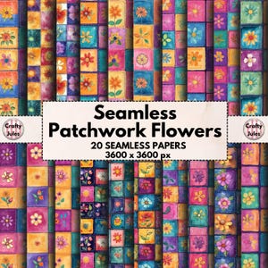 Patchwork Flower Digital Paper: Hippie Floral Scrapbook Patterns (20 Printable Papers, 12&quot;x12&quot;)