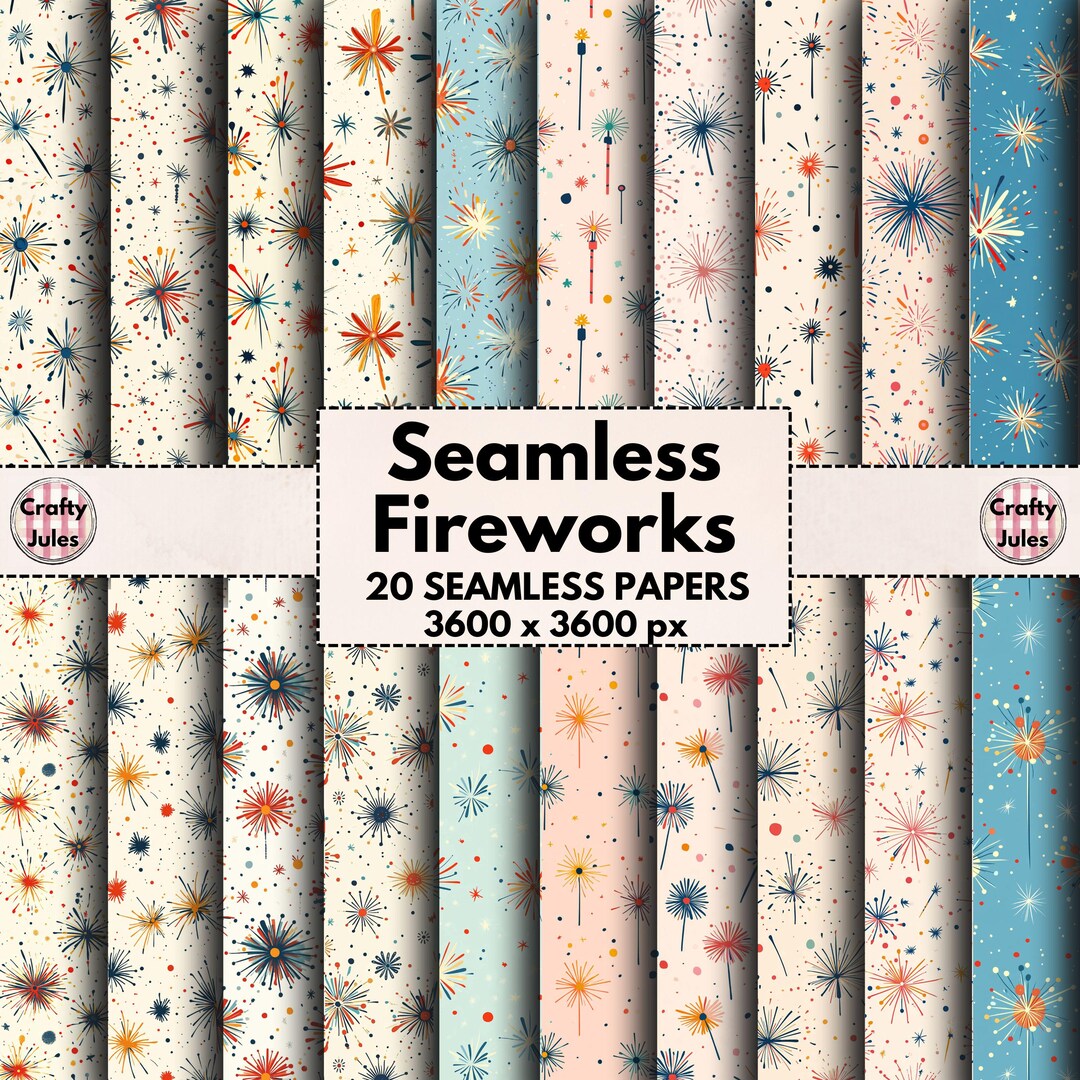 Seamless Firework Patterns, 20 Printable Papers, Celebration ...