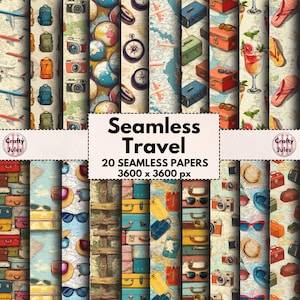 Reisen Sie nahtlose digitale Papiere, 20 druckbare Muster, Urlaub Muster, Urlaub, Papiere für Collagen, Sammelalben, Journale, kommerzielle Nutzung