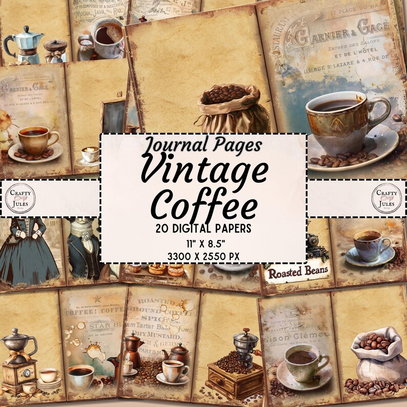 Vintage Coffee Junk Journal Printable Papers 20 Double Page Digital ...
