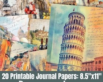 Italien Themen Journal Papiere, Reise, Urlaub Thema Scrapbook Seiten, digitaler Download