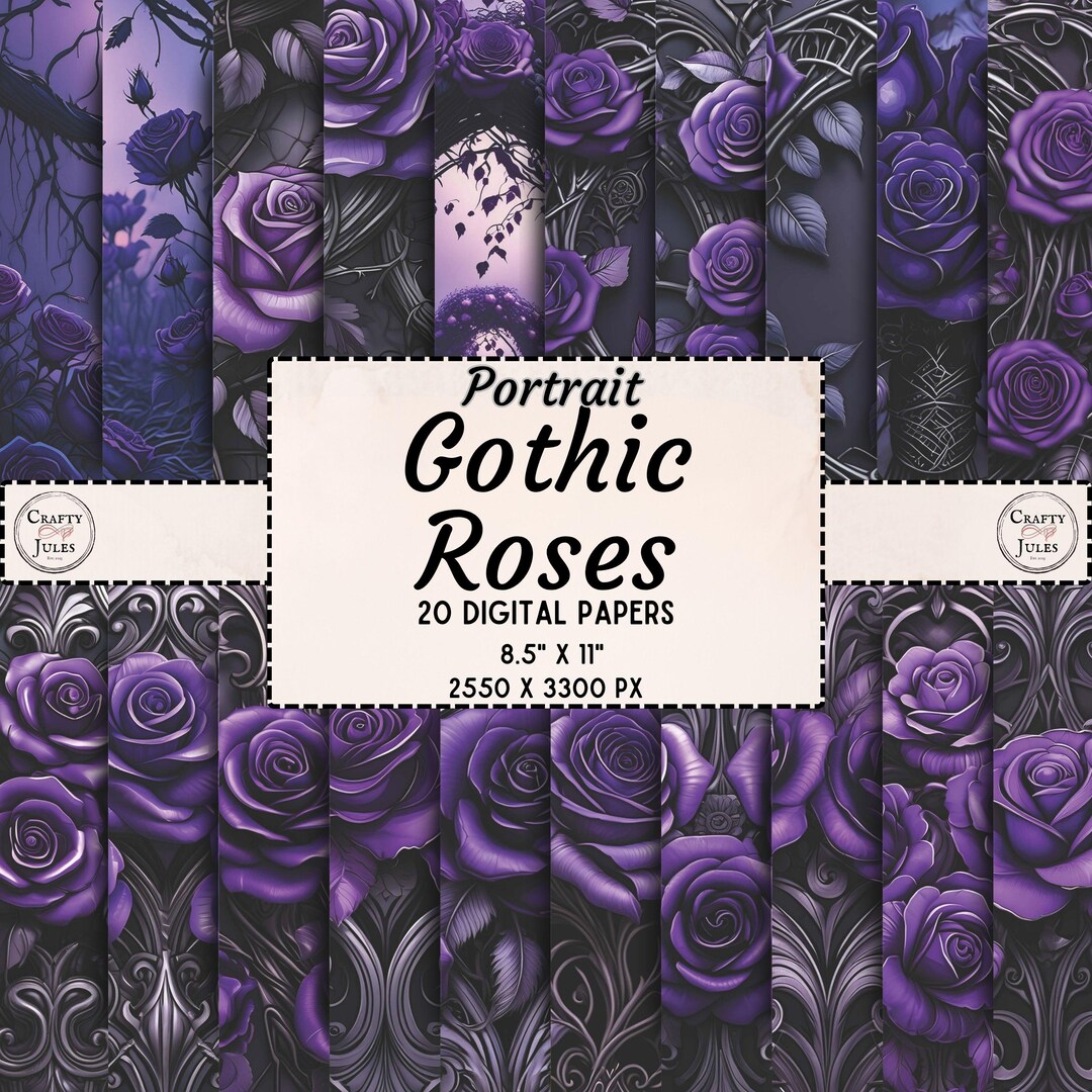 Purple Gothic Roses Digital Papers for Scrapbooks, Journals, Card ...