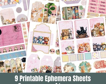 Cat and Kitten Printable Ephemera, Extras for Junk Journals & Scrapbooks