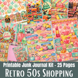 Retro 50-tals shoppingdagbok, utskrivbara papper från atomåldern, efemera