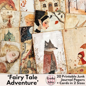 Fairy Tale Digitale Papiere - 20 druckbare Seiten für Junk Journals, Scrapbooks, Collagen - Plus Journal Karten in zwei Größen, Sofort Download