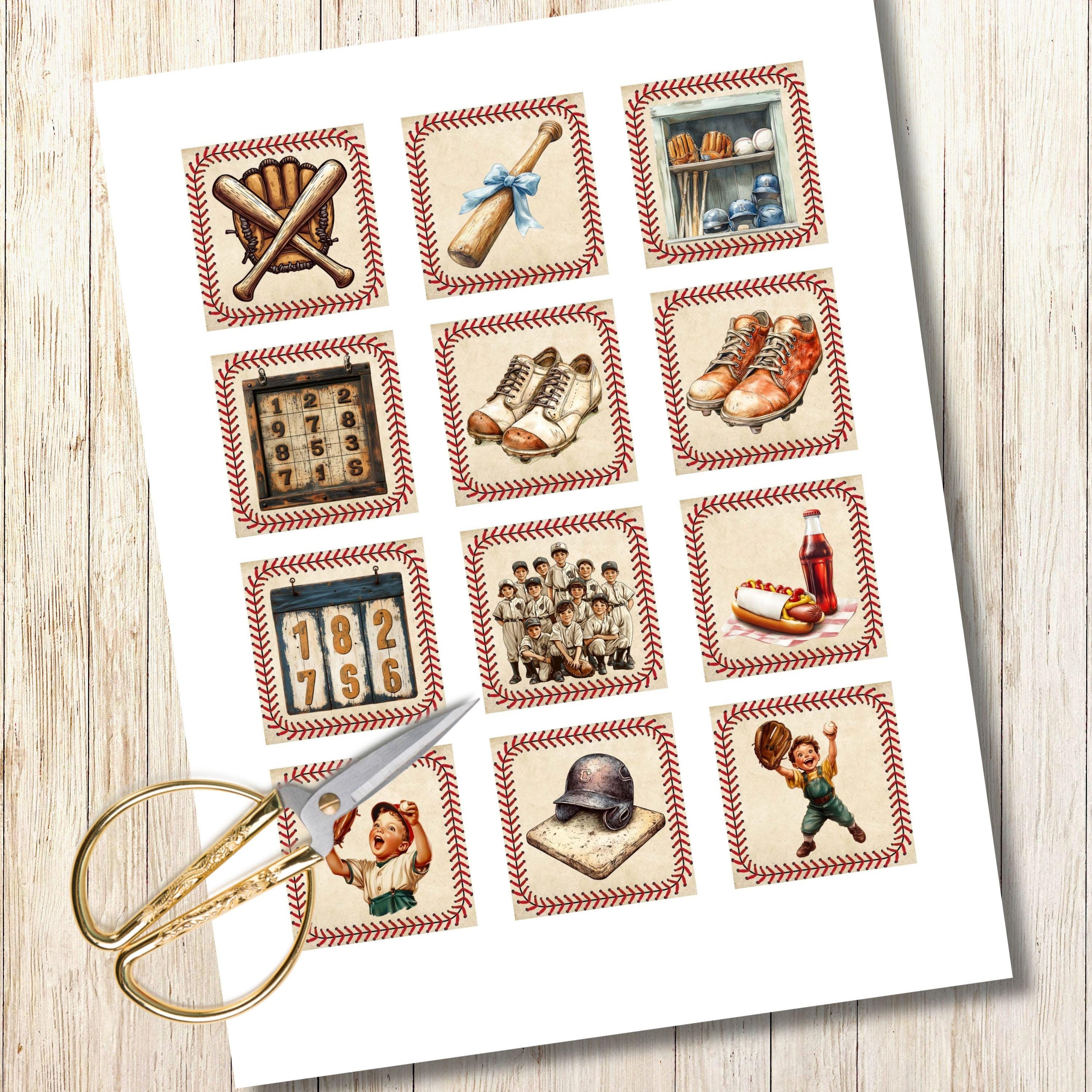 Baseball Ephemera, Printable Squares, Sport Extras for Junk Journals ...