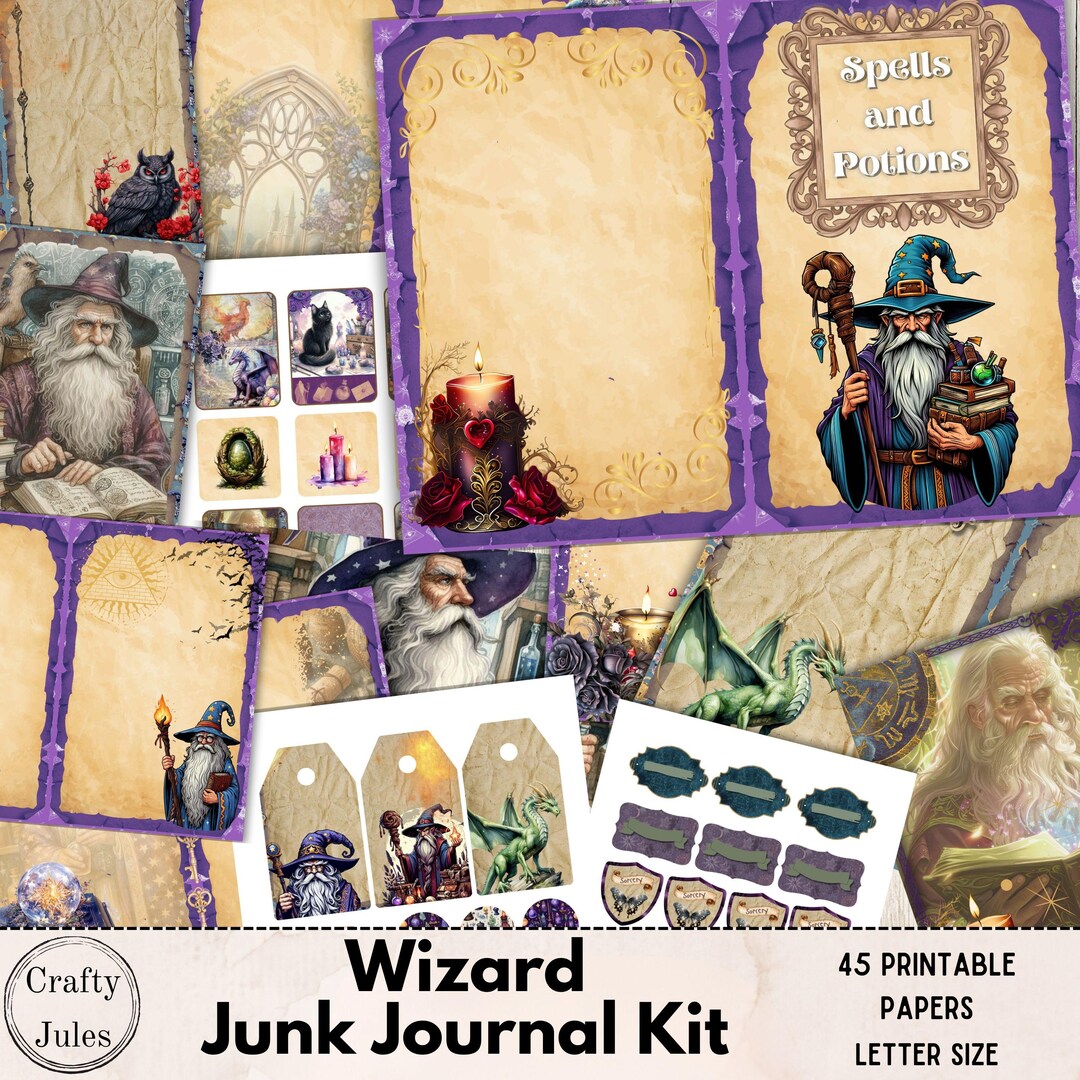 Wizard and Magic Theme Printable Junk Journal Kit 45 Pages, Journal ...