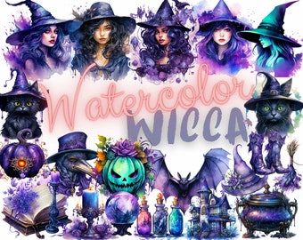 500+ Watercolor Witchy Images | Bats, Cats, Plague Doctor, Pumpkins, Skulls, Decor, Witch Accessories | Halloween Clipart Bundle | Wicca