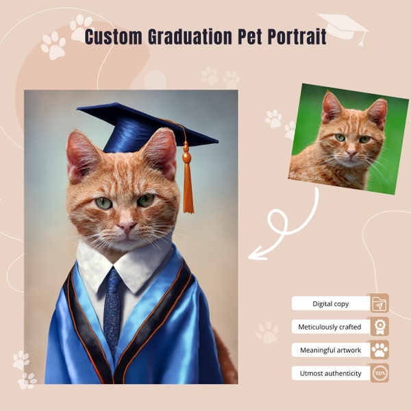 Custom Graduation Pet Portrait Wall Art Display Gift Personalised Cat Dog Furry Digital Copy