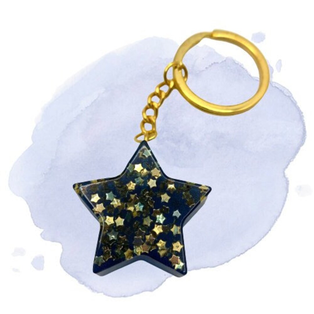Gold/navy Blue Glitter Star Keychain - Etsy