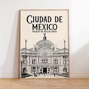 Ciudad de México Impresión mexicana Ubicación mexicana Impresión de arte mural Carteles de viajes de México Impresión del Palacio de Bellas Artes Impresión de la Ciudad de México, MX-22