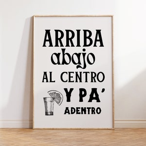 Arriba Abajo Al Centro y Pa Adentro Tequila Wall Art Meksykańska sztuka do druku Hiszpańskie powiedzenie Wall Art Tequila Meksykańskie powiedzenie Tequila, TY-27