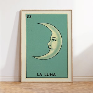 La Luna 印刷可能なメキシコ宝くじプリント ヴィンテージムーンプリント レトロウィズミカルアート ムーン印刷可能なメキシコ壁アート メキシコプリント、MX-54