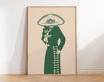 Charra Mexicana Print Mariachi Printable Trendy Mexican Wall Art Girly Mexican Decor Green Wall Art Farmhouse Decor Trendy Print, MX-13