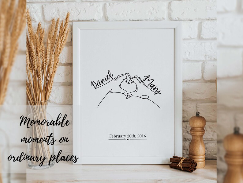 Custom Hands Heart Line Art, Couples Gift, Customized Couple Gift, Anniversary Gift, Valentines Day Gift, Valentines Day Digital Print C-2 image 5