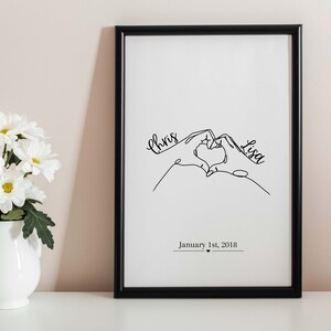 Custom Hands Heart Line Art, Couples Gift, Customized Couple Gift, Anniversary Gift, Valentines Day Gift, Valentines Day Digital Print C-2 image 4