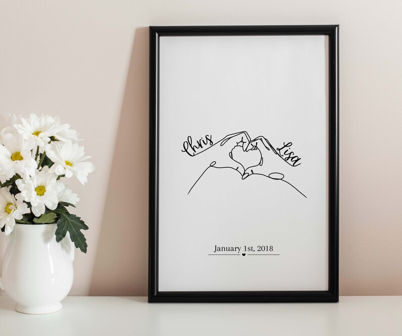 Custom Hands Heart Line Art, Couples Gift, Customized Couple Gift, Anniversary Gift, Valentines Day Gift, Valentines Day Digital Print C-2 image 4