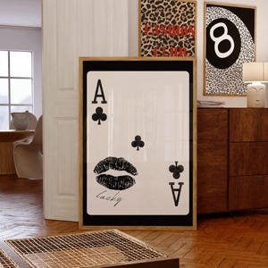Ace Of Clubs Print Lucky Wall Decor Aesthetic Wall Art Black And White Print Ace Of Hearts Black&White Wall Art y2k, VT-137
