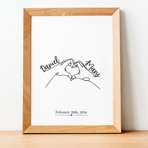 Custom Hands Heart Line Art, Couples Gift, Customized Couple Gift, Anniversary Gift, Valentines Day Gift, Valentines Day Digital Print C-2 image 3
