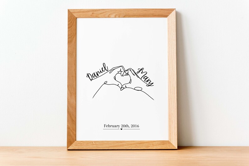 Custom Hands Heart Line Art, Couples Gift, Customized Couple Gift, Anniversary Gift, Valentines Day Gift, Valentines Day Digital Print C-2 image 3