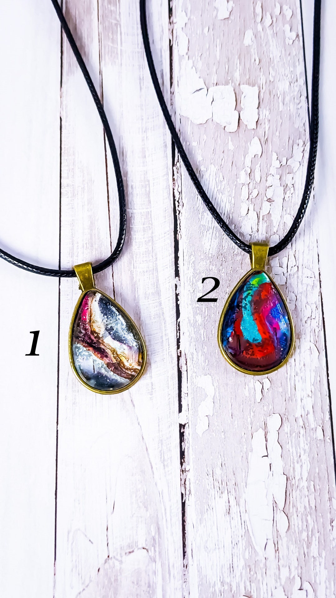 Prism Teardrop Necklace, Acrylic Paint Jewelry, Paint Pour Jewelry