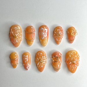Sunset Press On Nails / Tropical Nails / Vacation Nails / 3D Floral Nails / Summer Nails / Korean Nails / Asian Nails