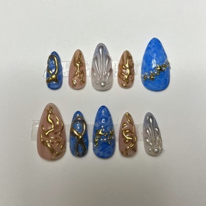 Beach Press On Nails / Chrome Press On Nails / Pool Nails  / Seashell Nails / Y2K Nails