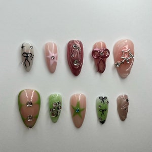 Y2K Press On Nails / Pink Nails / 3D Nails / Kawaii Nails / Abstract Nails