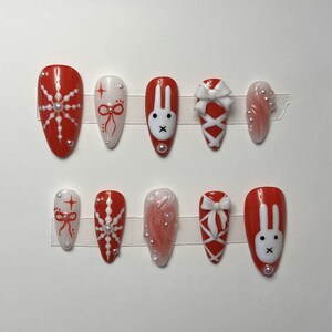 Miffy Christmas Press On Nails / Miffy Nails / Christmas Nails / K-Pop Nails / Y2K Nails