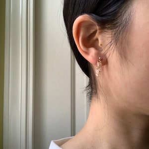 Dainty Flower Earrings Beaded Handmade Daisy Gold Loop Earrings Gift for Women Everyday Cute Earrings for Her image 8